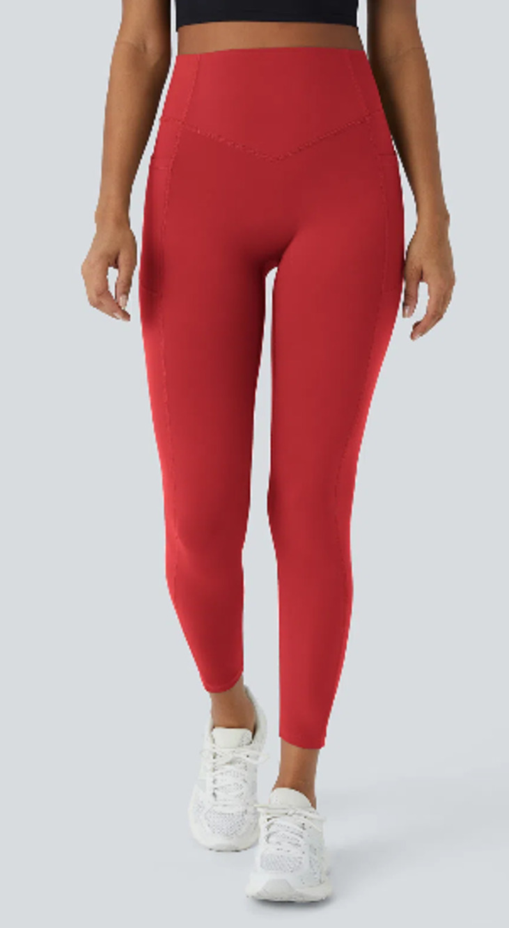 New Halara UltraSculp Tummy Control Pocket Leggings Red M 7/8 Length